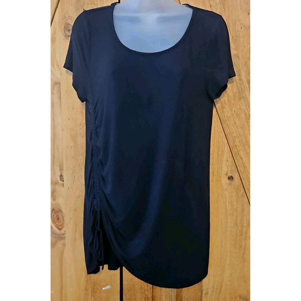 Soma Cool Nights Side Ruched Relaxed‎ Tunic Tee Shirt S Black Short Sleeve #731